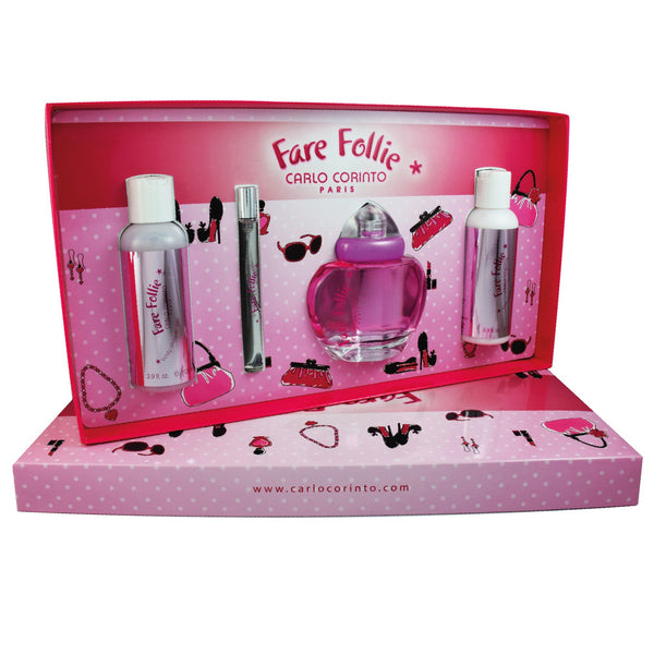 Set Carlo Corinto Fare Follie 4Pzs 100ml EDT Spray/ Shower Gel 120ml/ Body Lotion 120ml/ Body Oil 10ml