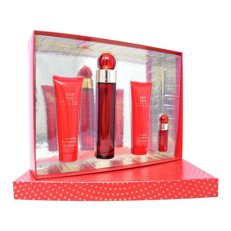 Set Perry Ellis 360° Red 4Pzs 100ml EDP Spray/ Body Lotion 90ml/ Shower Gel 90ml/ 7.5ml EDP Spray