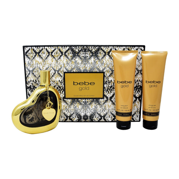 Set  Bebe Gold 3Pzs 100ml EDP Spray/ Body Lotion 100ml/ Shower Gel 100ml