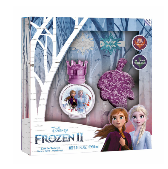 FROZEN Set para Niña Frozen II 4 Piezas: Fragancia 30 ml EDT Spray, Pinzas para Cabello y Llavero Envío Gratis a Todo México