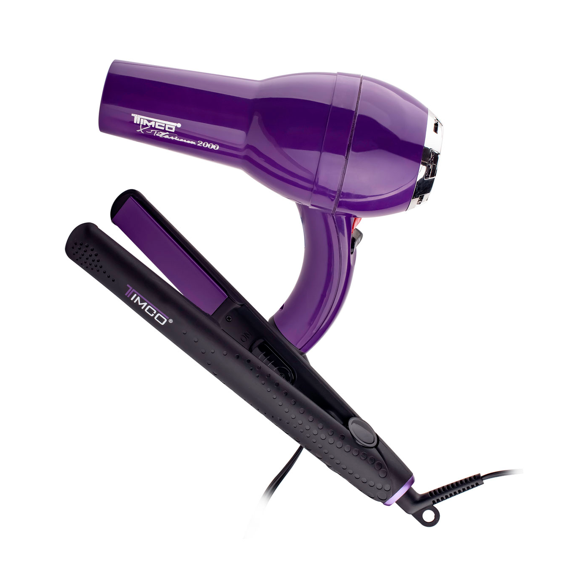 TIMCO Kit Plancha y Secadora para Cabello X Salon Seda Ceramic 2000X COM-07 Morado con Negro Envío Gratis a Todo México