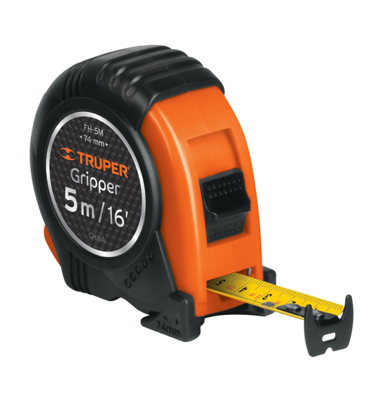 Truper Flexómetro Gripper, Contra Impacto, 5 m, Cinta 19 mm FH-5M Naranja con Negro Envío Gratis a Todo México