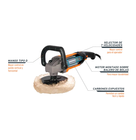 Truper Pulidora 7" 1200 W PULA-7A3 Negro con Naranja