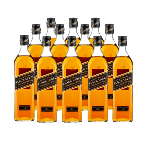 Johnnie Walker Caja con 12 Piezas Whisky Black Label 12 Años 750 ml