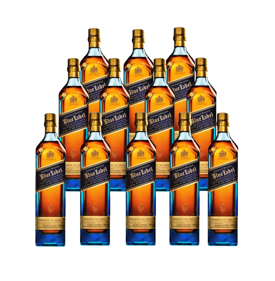 Johnnie Walker Caja con 12 Piezas Whisky Blue Label 750 ml