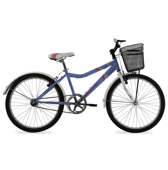 Benotto Kit para Mujer Bicicleta de Montaña KYRA R24 1V. Mujer Frenos ”V” Acero Azul/Blanco + Casco CROSTIS Morado + Luz Trasera USB Roja Envío Gratis a Todo México