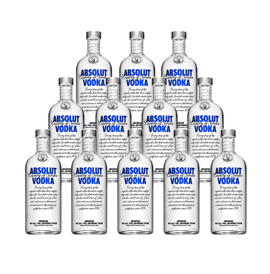 Absolut Caja con 12 Piezas Vodka Azul 750 ml