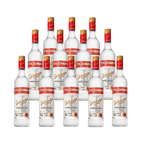 Stolichnaya Caja con 12 Piezas Vodka 1000 ml