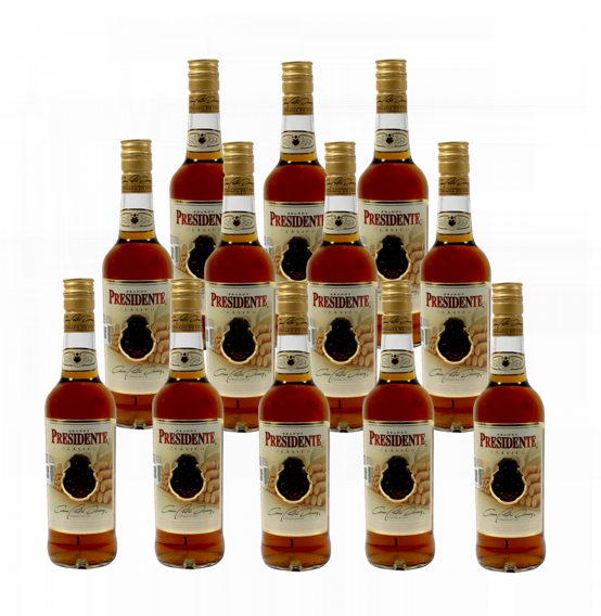 Presidente Caja con 12 Piezas Brandy Clásico 940 ml