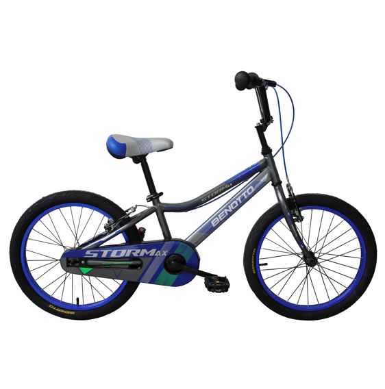 Benotto Kit Bicicleta para Niño Cross STORMAX R20 1V. Niño Frenos ”V” Acero Gris + Casco BELL BMX LOCAL Negro + Luz Trasera USB Azul Envío Gratis a Todo México