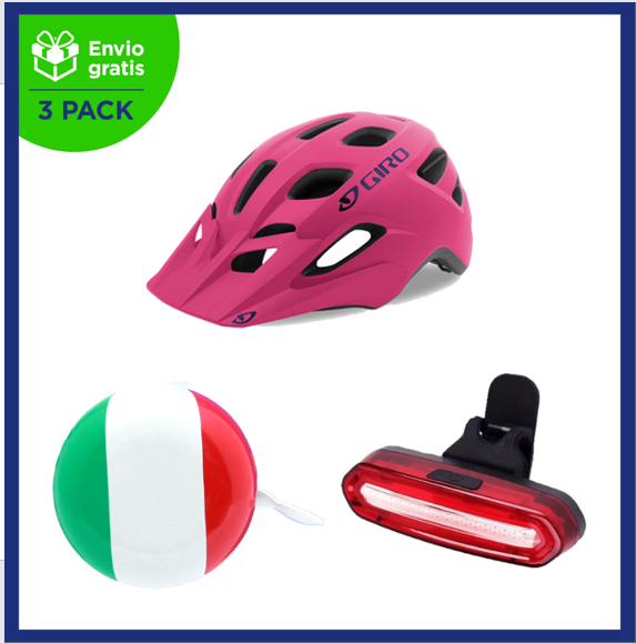 Benotto Kit para Mujer Casco GIRO Montaña TREMOR Rosa + Timbre Tricolor Verde/Blanco/Rojo + Luz Trasera USB Rosa Envío Gratis a Todo México