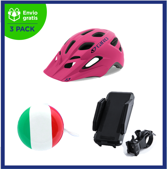 Benotto Kit para Mujer Casco GIRO Montaña TREMOR Rosa + Soporte Smartphone JY-530-1 Negro + Timbre Tricolor Verde/Blanco/Rojo Envío Gratis a Todo México