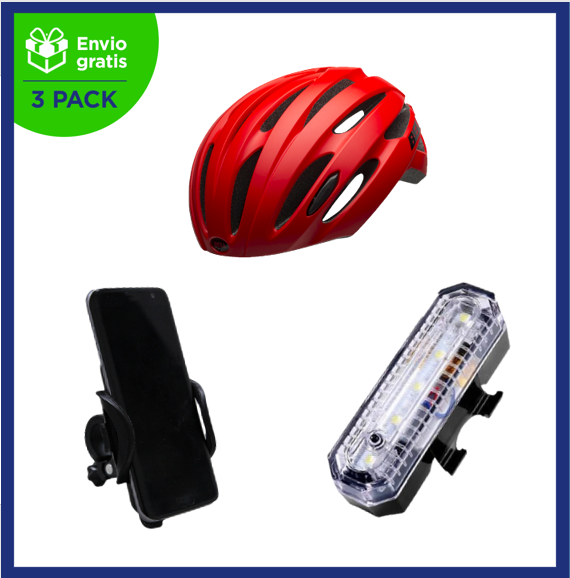 Benotto Kit Casco BELL Sport AVENUE Rojo / Negro + Soporte para Smartphone Urbano Universal JY-530 Negro + Luz Trasera USB Roja Envío Gratis a Todo México