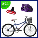 Benotto Kit para Mujer Bicicleta de Montaña KYRA R24 1V. Mujer Frenos ”V” Acero Azul/Blanco + Casco CROSTIS Morado + Luz Trasera USB Roja Envío Gratis a Todo México