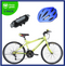 Benotto Kit Bicicleta para Hombre PROGRESSION R24 21V. Frenos ”V” Acero Verde Limón + Casco BENOTTO MTB HW-1 TOURMALET Azul + Luz Trasera USB Azul Envío Gratis a Todo México