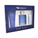 Ferrioni Set para Caballero Deep Blue 3 Piezas Fragancia 100 ml EDT Spray/ Body Shampoo 100 ml/ Fragancia 6 ml EDT Spray